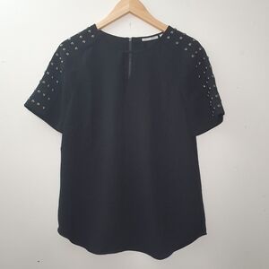 Halogen Black Studded Short Sleeve Top Size S